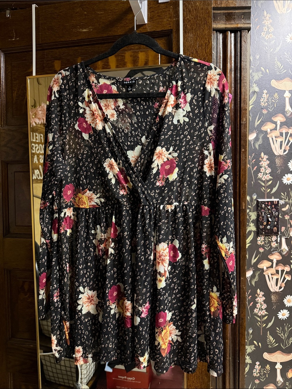 torrid Black Floral & Animal Print Blouse with Pink Accents 0x